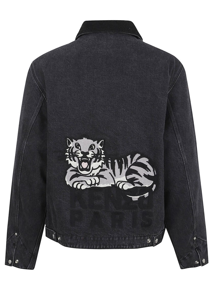 Kenzo Black Denim Jacket With Classic Collar