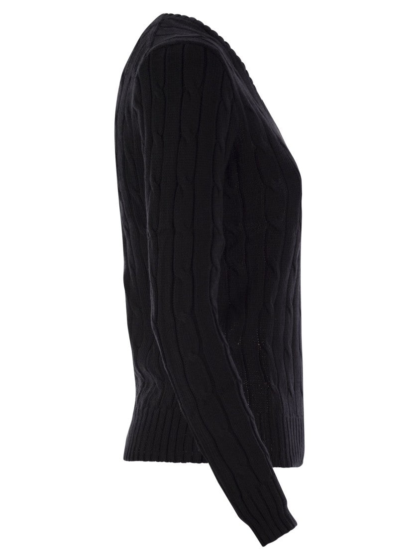 Polo Ralph Lauren Plaited Cotton V-Neck Sweater