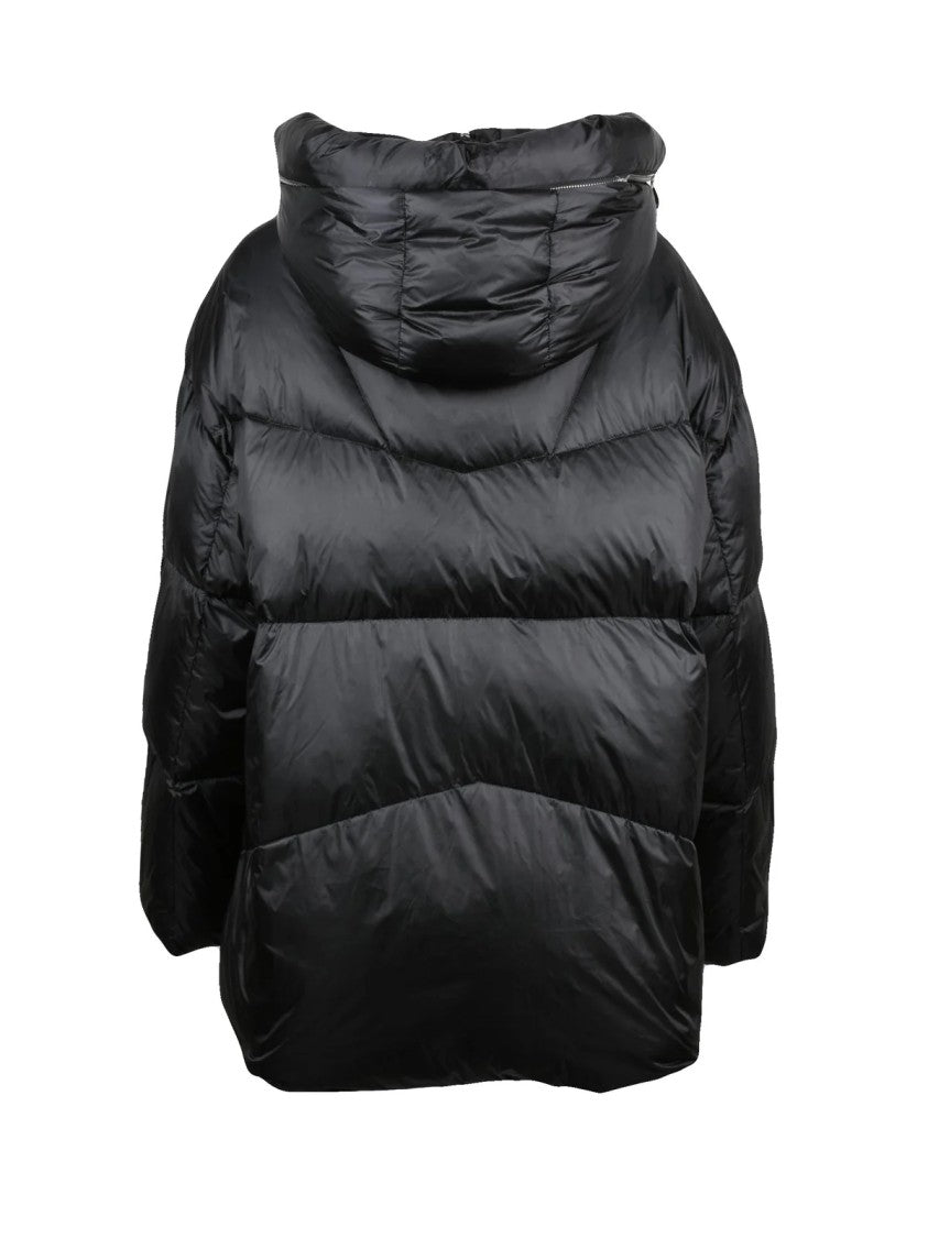 Add Hooded Black Down Jacket With Distinctive Logo Detail