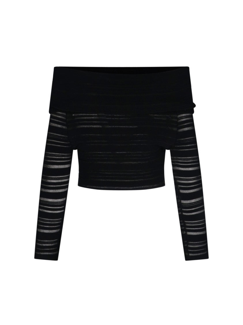 Andreâdamo Striped Crop Top – Black
