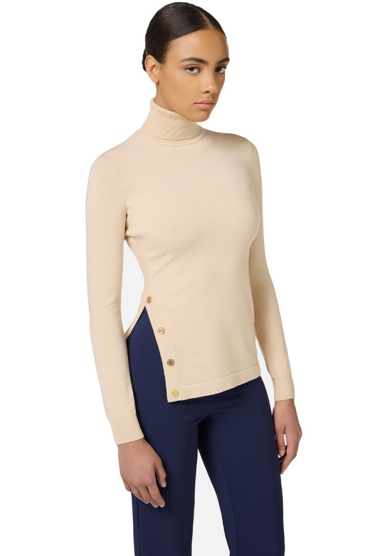 Elisabetta Franchi High-Neck Sweater With Unique Side Button Detail