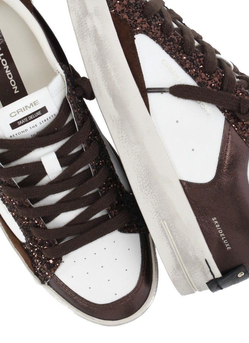 Crime London Brown Sk8 Deluxe Suede Inserts Leather Sneakers