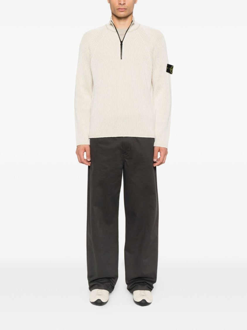 Stone Island Ribbed Half-Zip Sweater In Avorio