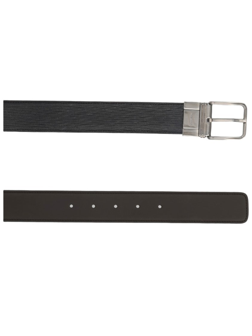 Zegna Textured Black Leather Silver Buckle Belt