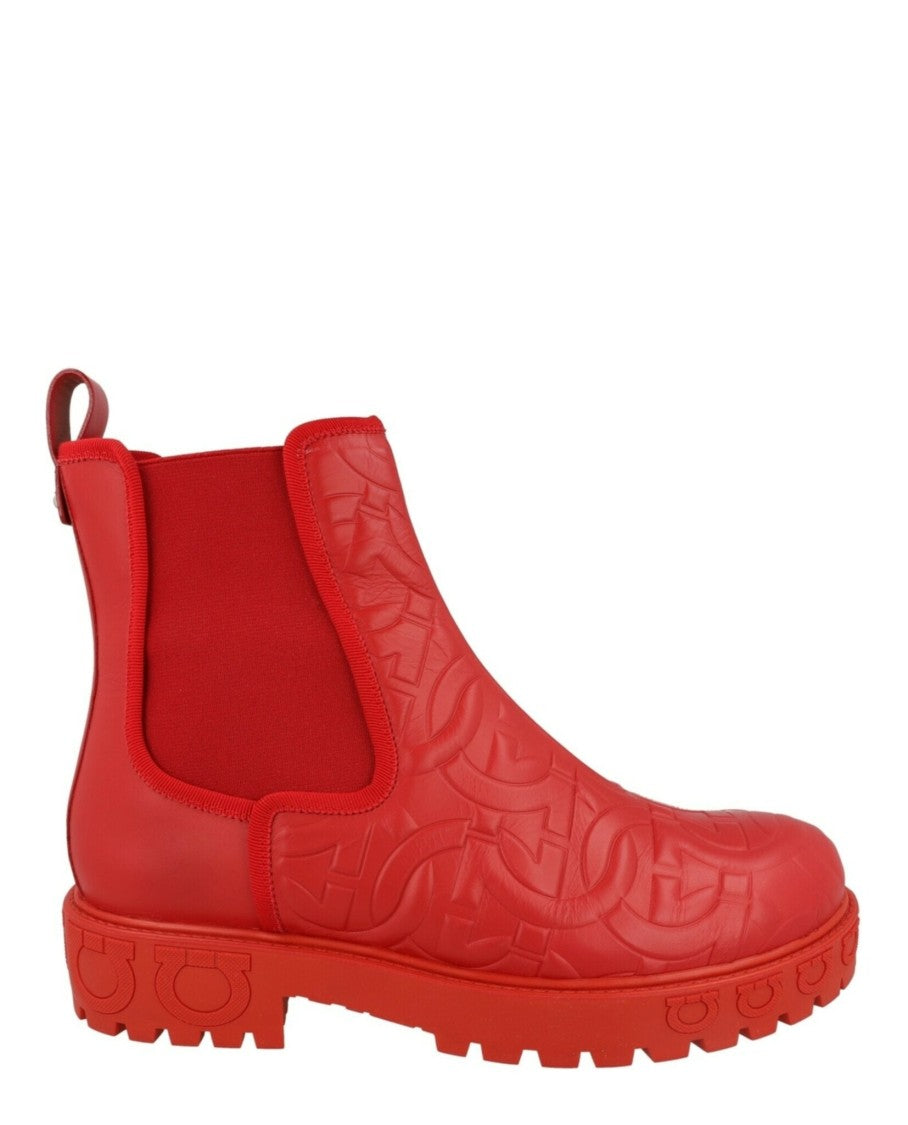 Ferragamo Ankle-Length Chelsea Boots With Embossed Finish And Block Heel