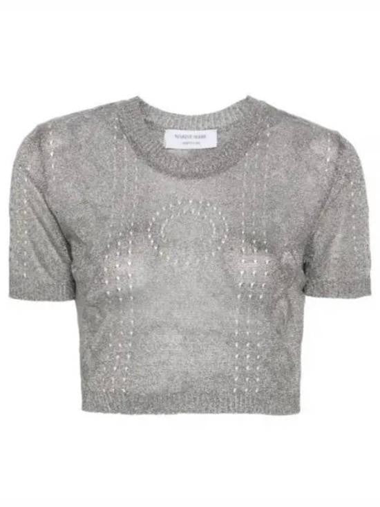 Marine Serre Cropped Textured Sweater With Shimmering Finish