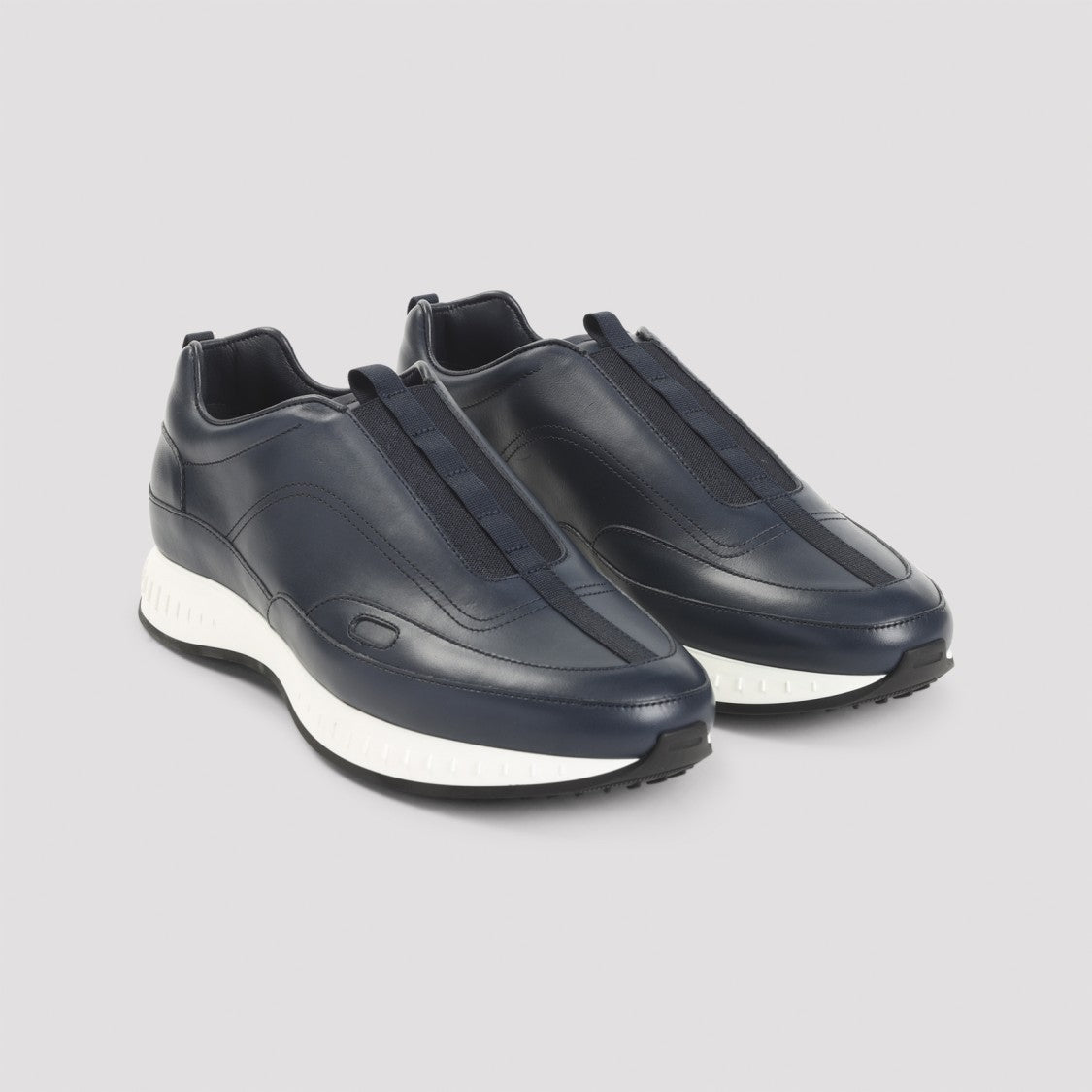 John Lobb Navy Blue Leather Sneakers With Almond Toe