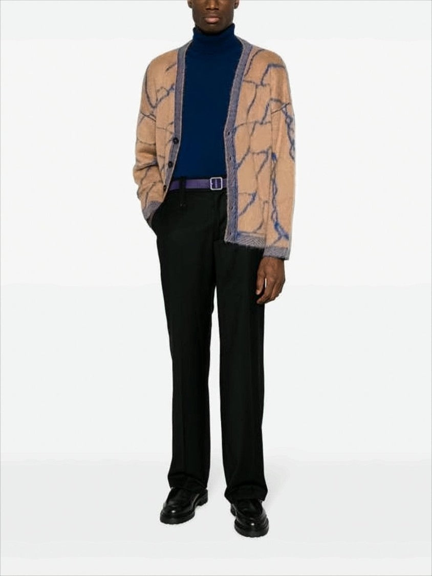 Danilo Paura Relaxed Fit V-Neck Cardigan With Abstract Pattern