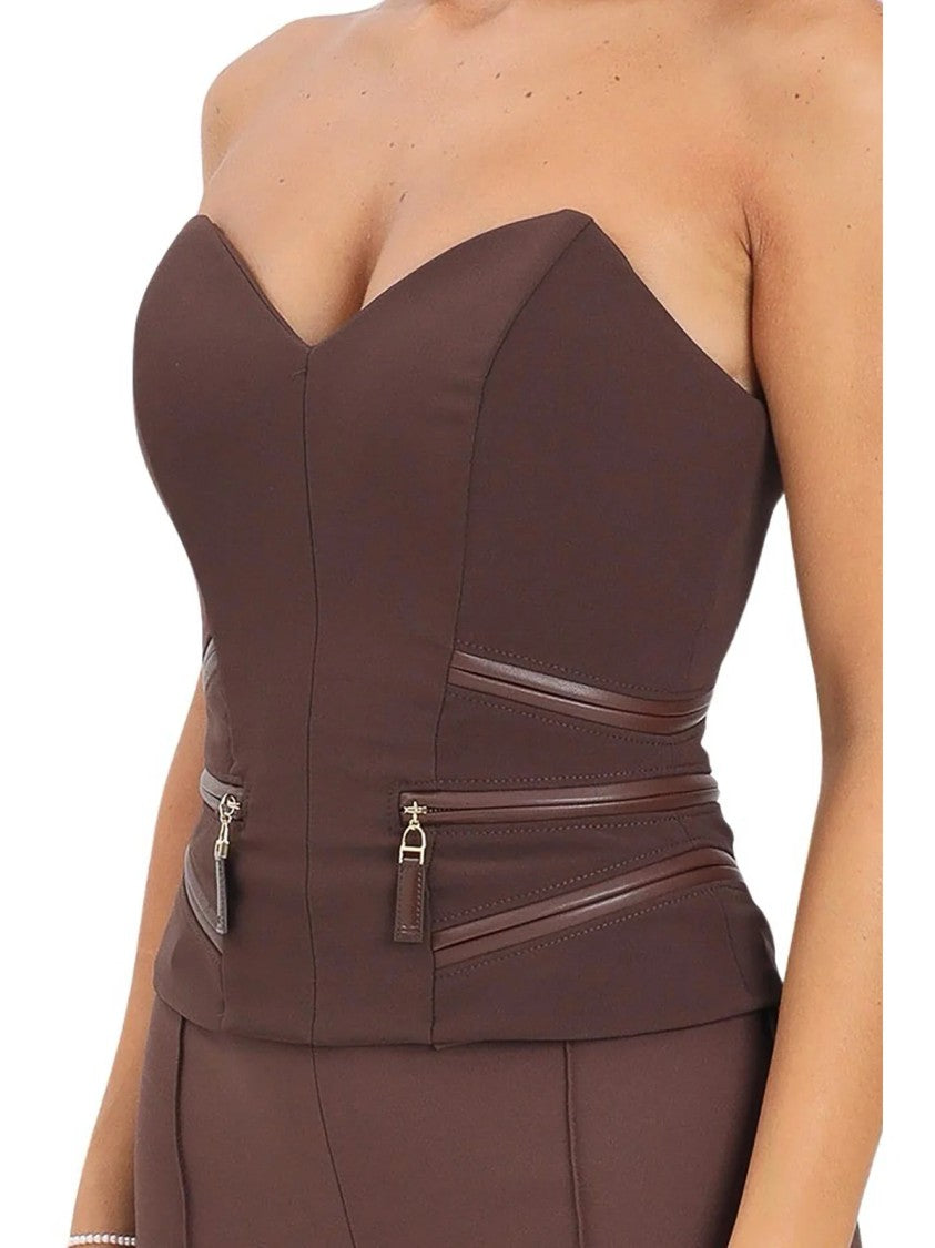 Elisabetta Franchi Strapless Form-Fitting Top With Sweetheart Neckline And Reinforcement