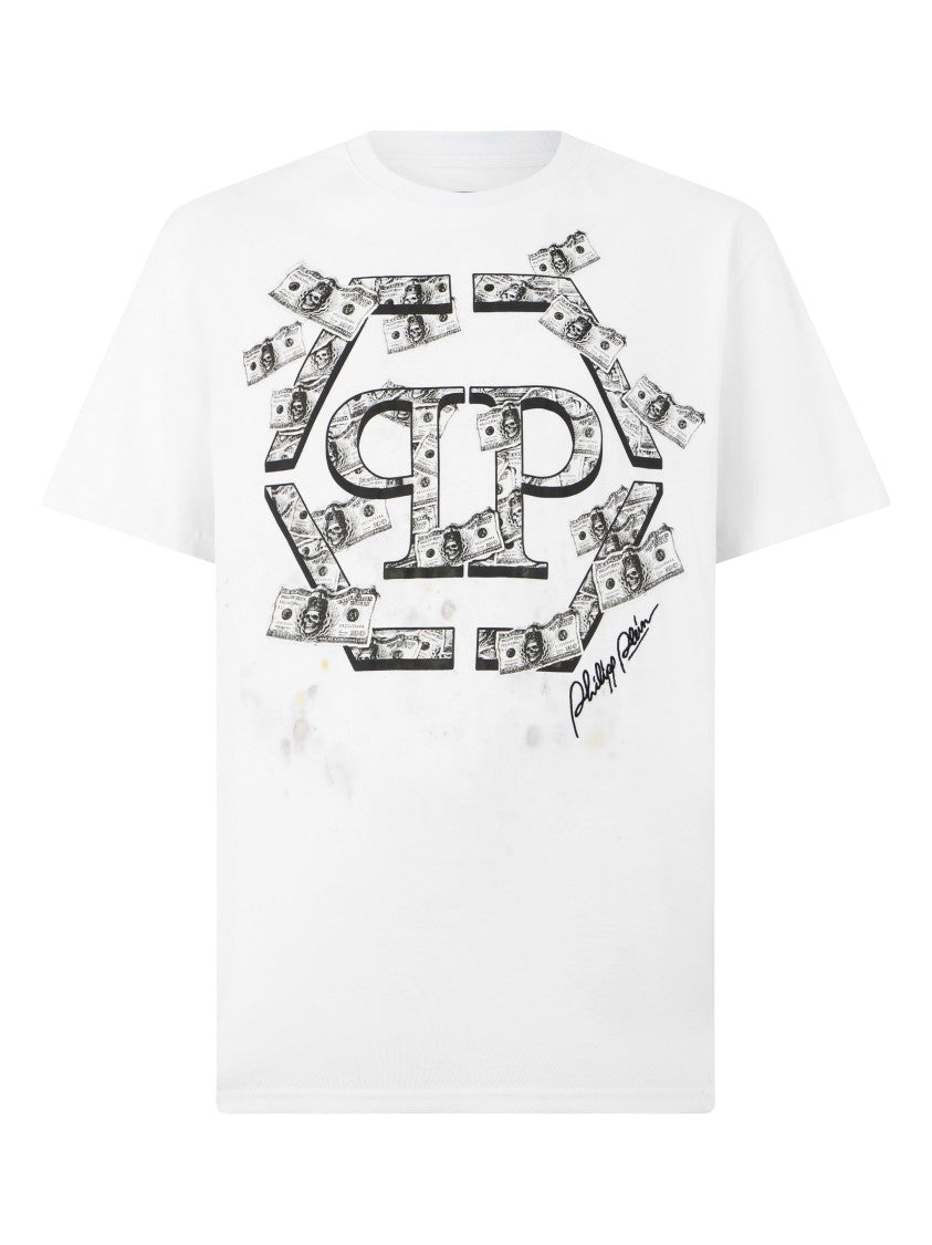 Philipp Plein Dollar Hexagon Pattern Cotton T-Shirt