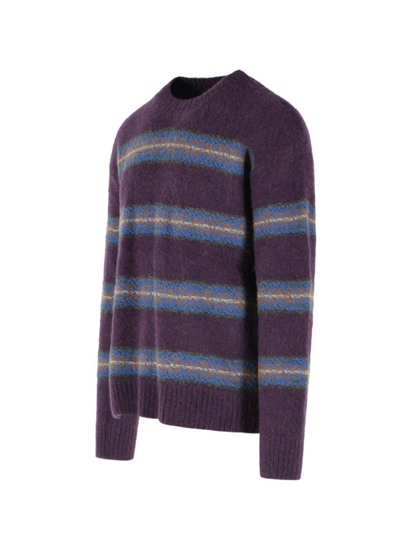 Dries Van Noten Horizontal Stripe Knit Sweater With Classic Crew Neckline