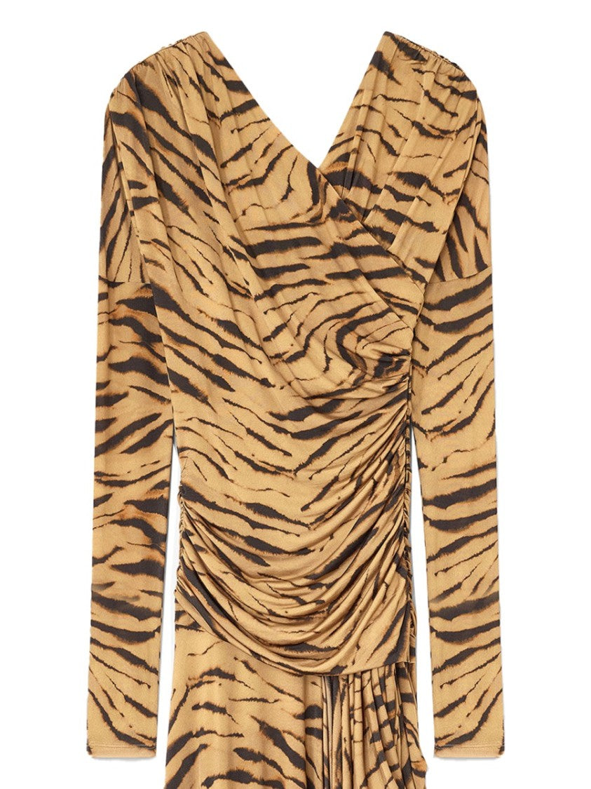 Ganni Tan Viscose-Blend Zebra Print Dress