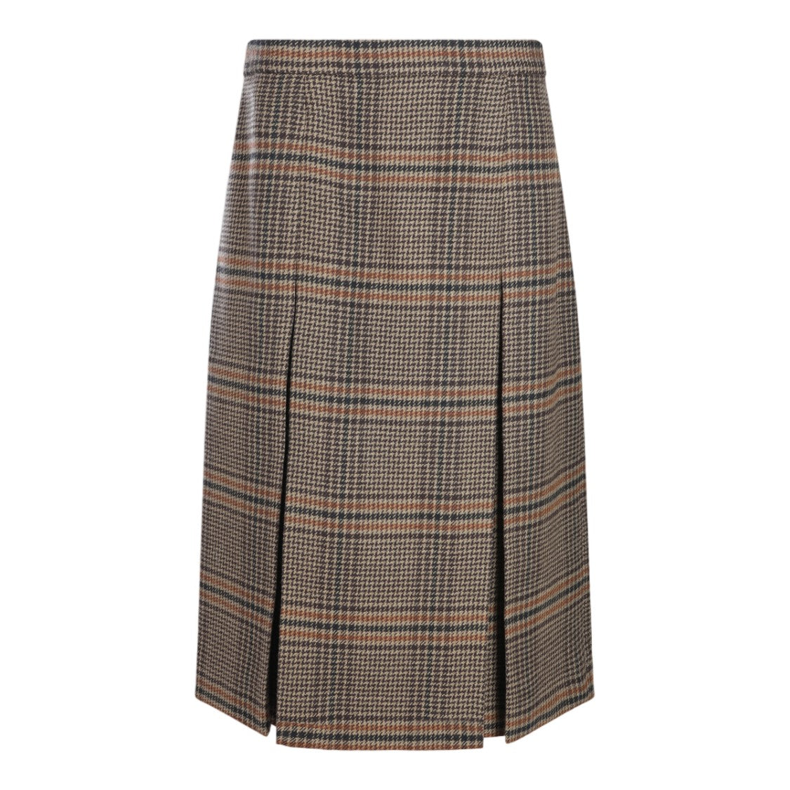Saint Laurent Plaid Midi Skirt With Front Pleats And Fitted Waistband