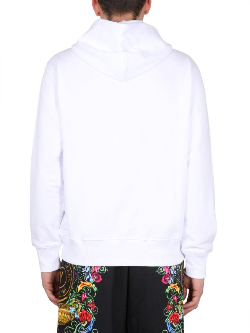 Versace Jeans Couture Drawstring Hooded Sweatshirt With Floral Logo Print