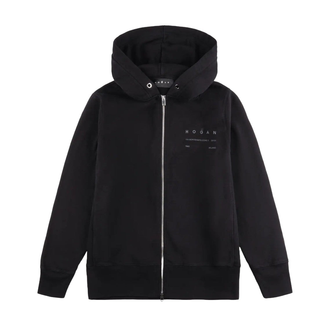 Hogan Refined Black Zip Hoodie In Virgin Wool