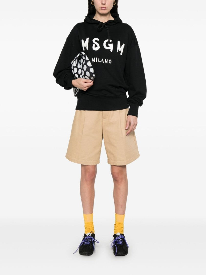 Msgm Black Hoodie With Long Raglan Sleeves