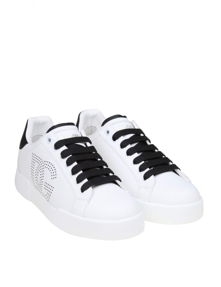 Dolce & Gabbana Portofino Light Sneakers In Black And White Leather