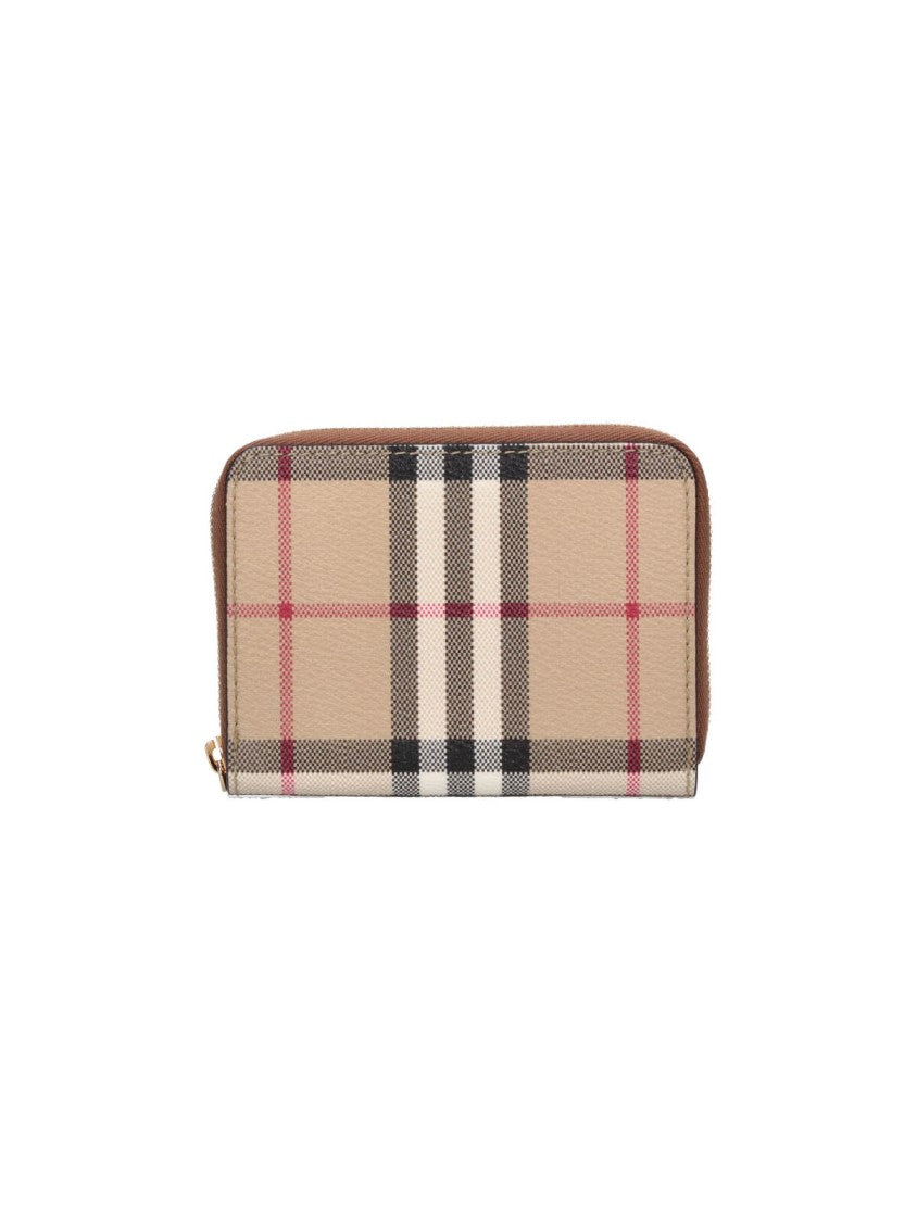 Burberry Beige Check Canvas Zip-Around Wallet