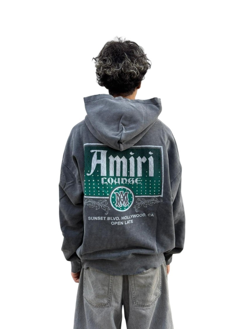 Amiri Washed Charcoal Grey Hoodie With Graphic Accents