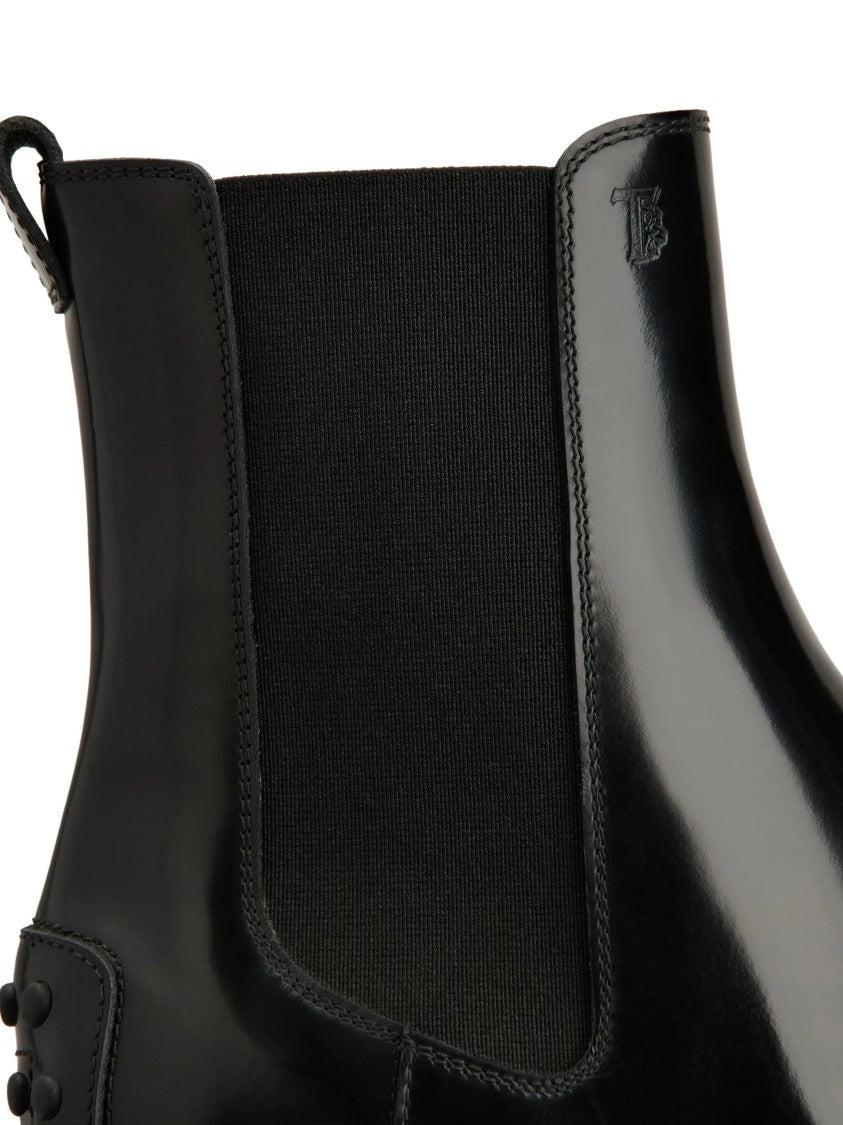 Tod's Polished Leather Ankle Boots With Elastic Side Panels
