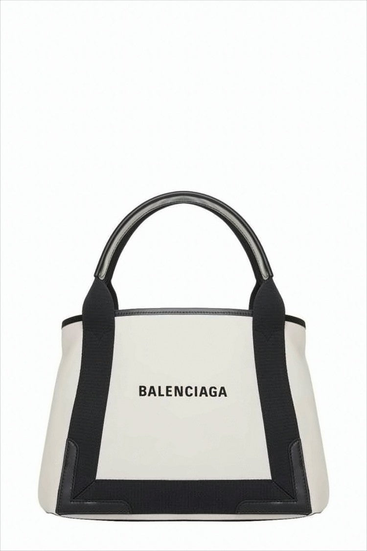 Balenciaga Structured Canvas Tote With Calf Leather Accents