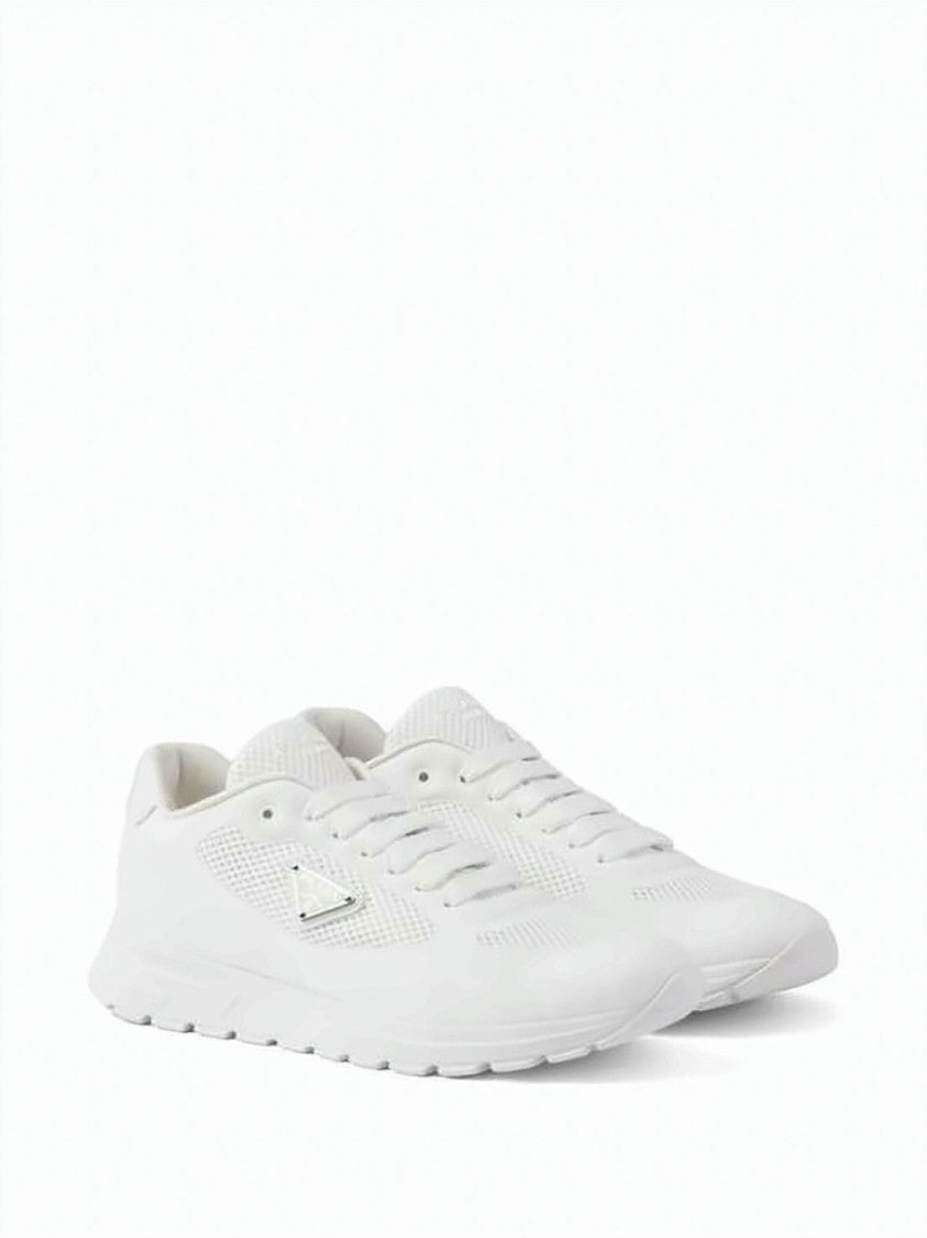 Prada Low-Profile White Mesh Sneakers With Triangular Logo