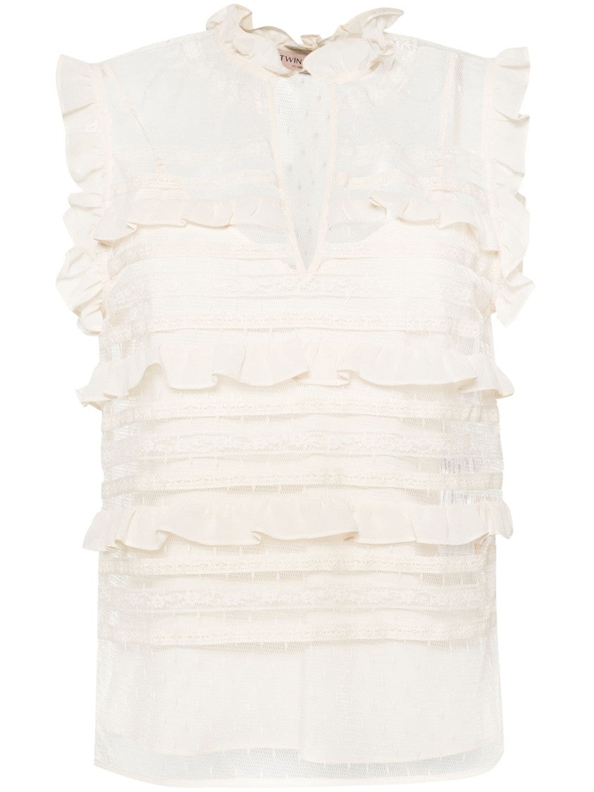 Twin-Set Floral-Lace Sleeveless Blouse