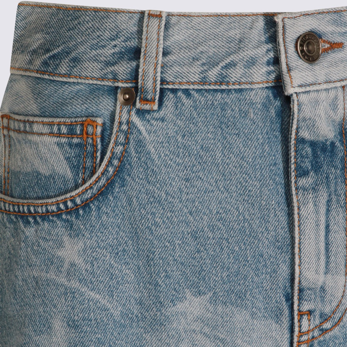 Fiorucci Denim Mini Skirt With Subtle Cloud And Star Pattern