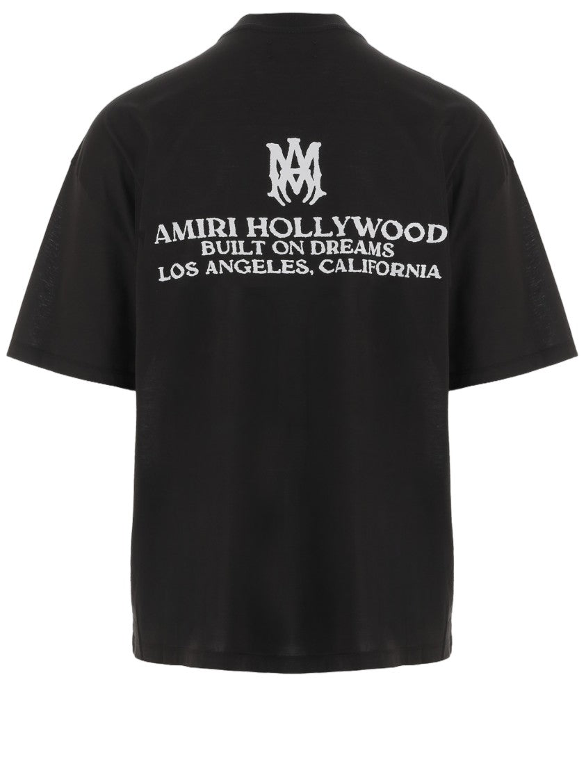 Amiri Crew Neck Black Cotton T-Shirt With Logo Details