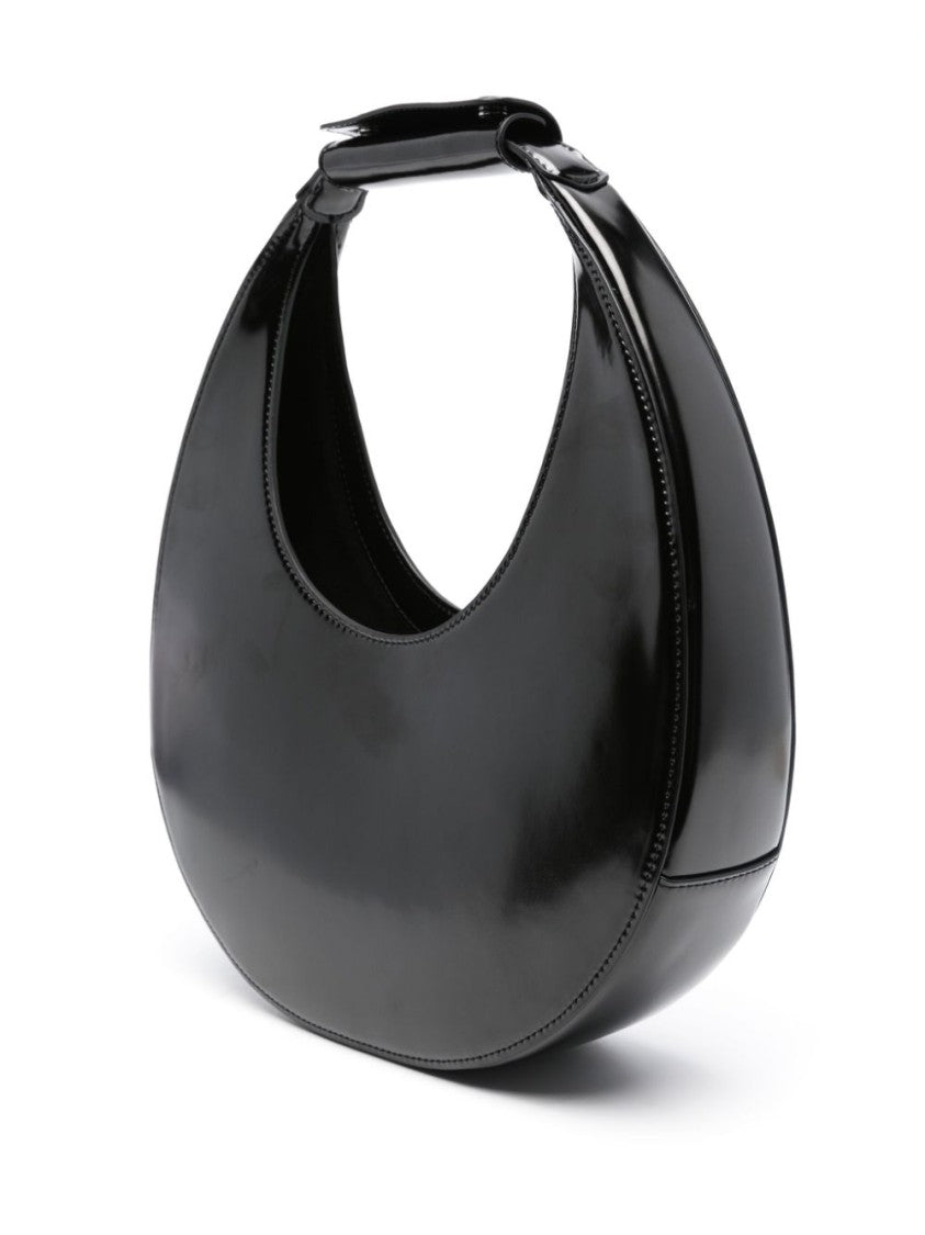 Staud Crescent-Shaped Shoulder Bag In Glossy Black Leather