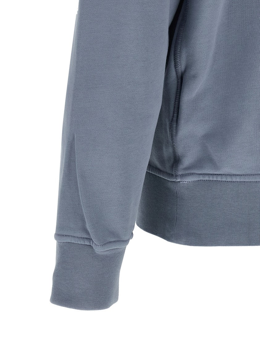 Stone Island Garment-Dyed Blue Hoodie With Logo Badge Appliqué