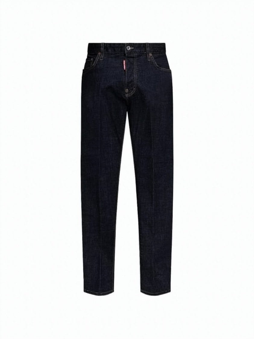Dsquared2 Dark Indigo Straight-Leg Denim Pants With Signature Details