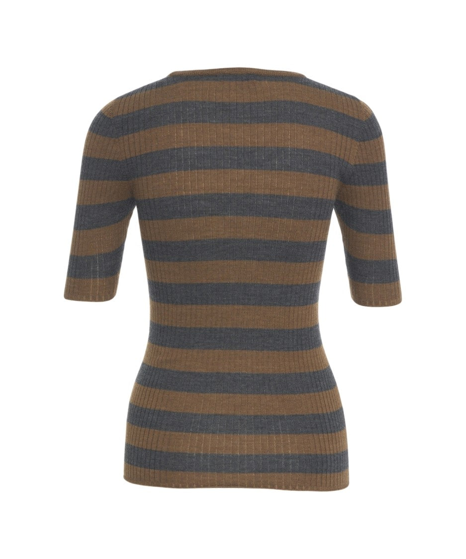 Majestic Filatures Slim-Fit Ribbed Knit T-Shirt With Half-Length Sleeves