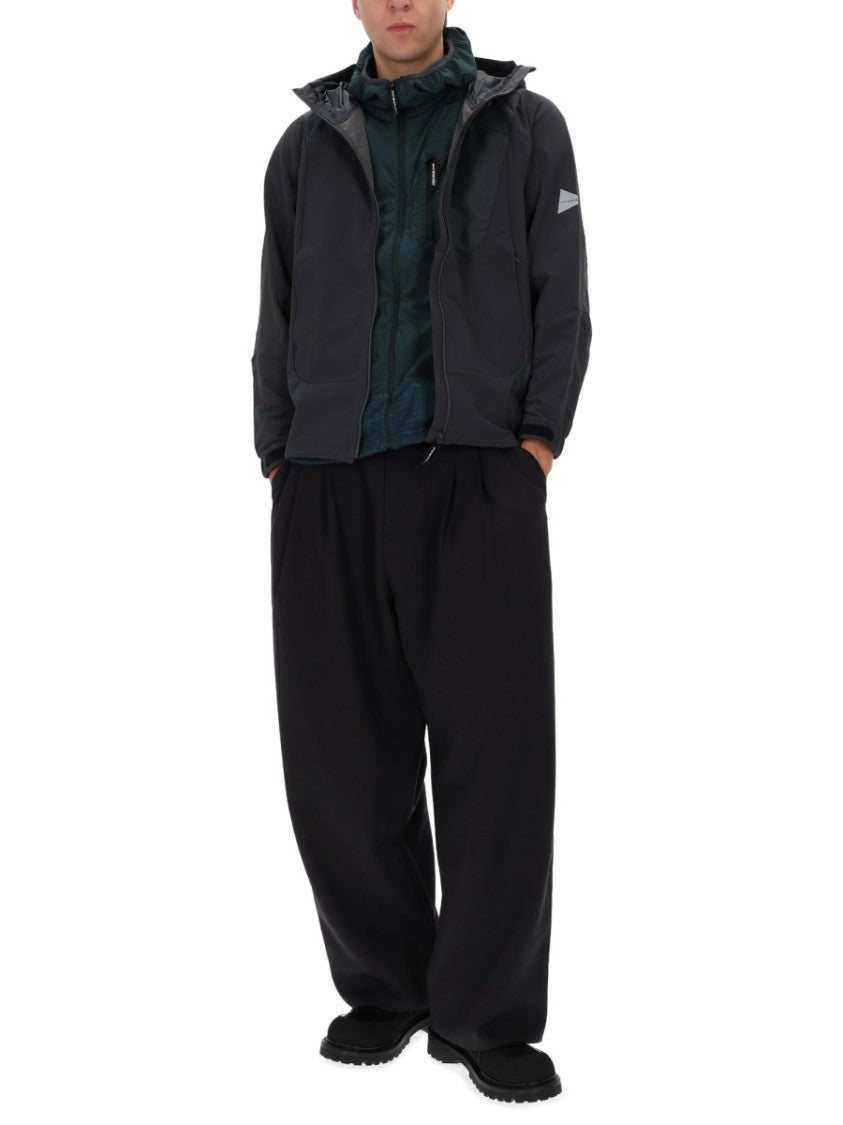 And Wander Black Nylon Panel Hooded Jacket