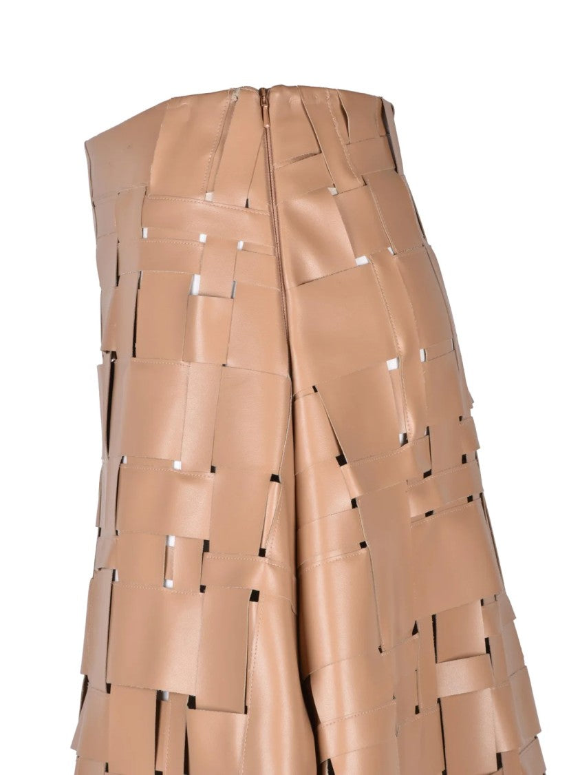 A.W.A.K.E. Mode Beige Long Flared Woven Polyester Skirt