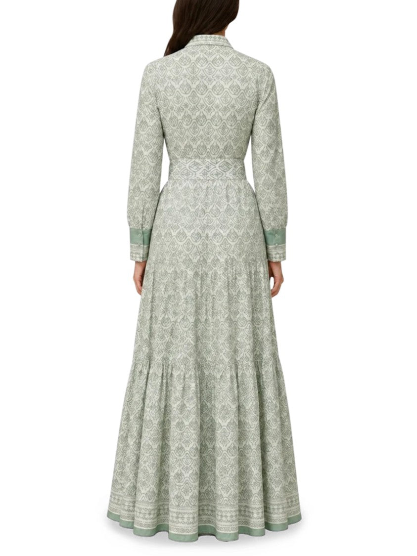 Mc2 Saint Barth Geometric Pattern Long Cotton Chemisier Dress