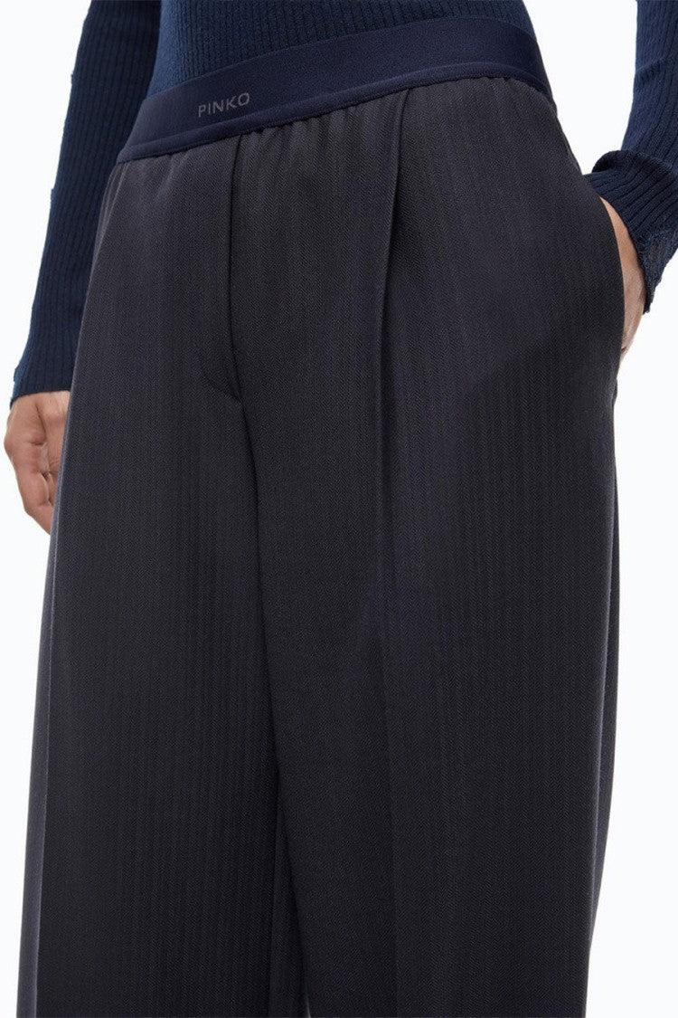 Pinko Navy Polyester-Wool Blend Wide-Leg Trousers