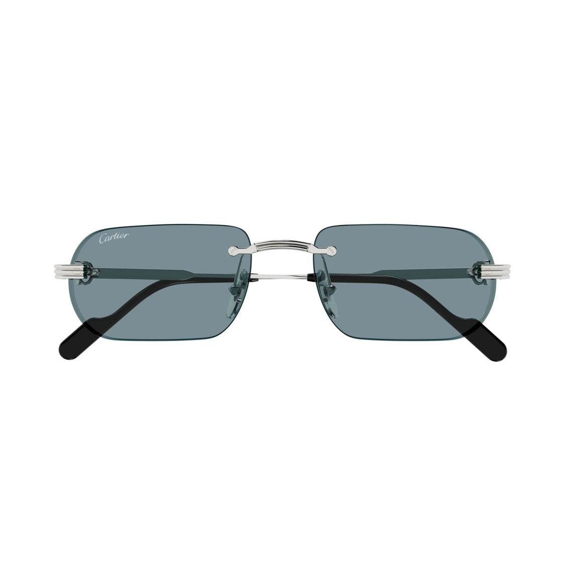 Cartier Rectangular Rimless Sunglasses With Ribbed Silver Temples