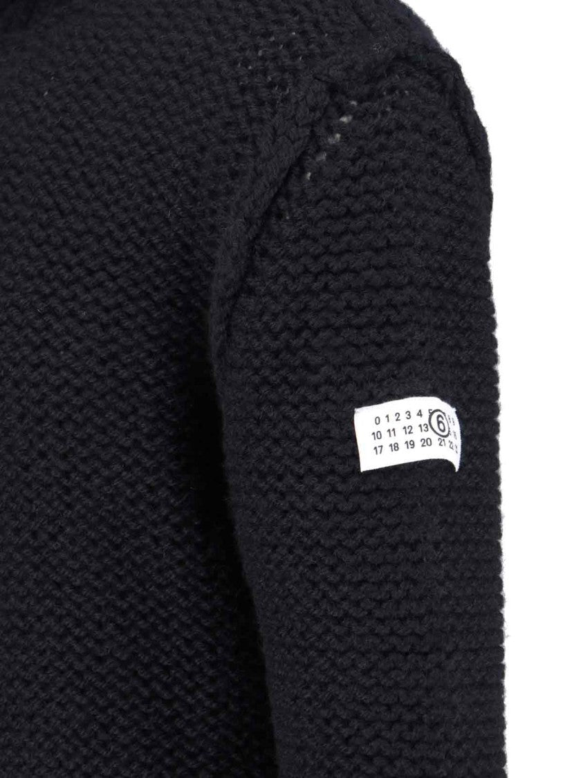 Mm6 By Maison Margiela Knitted Black Sweater With High Collar And Ribbed Finishes
