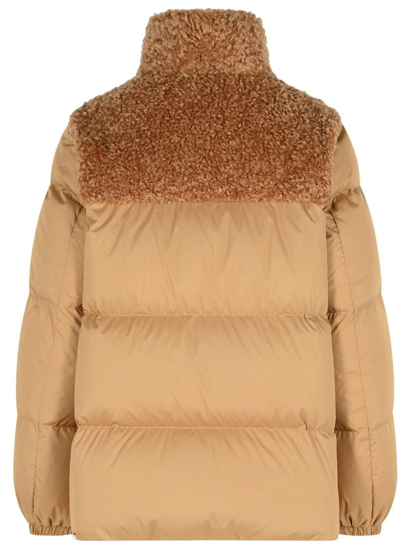 Moncler Beige Polyester 'Esnaie' Teddy Trim Short Down Jacket