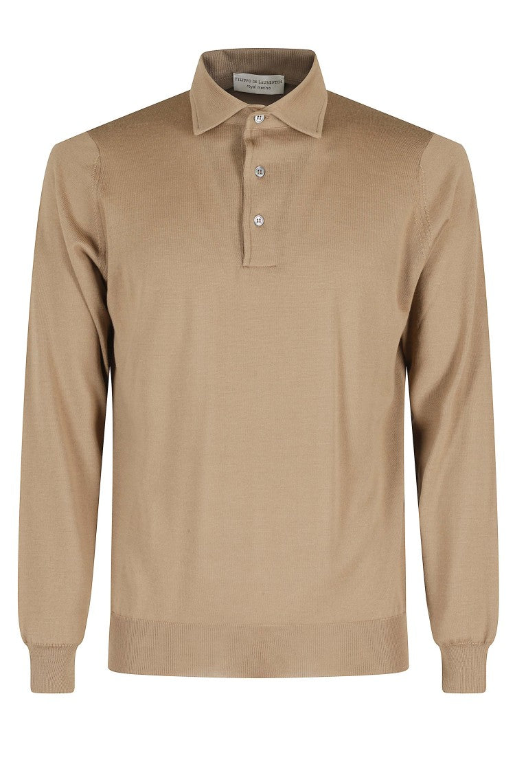 Filippo De Laurentiis Long-Sleeve Ecru Polo Shirt With Classic Collar