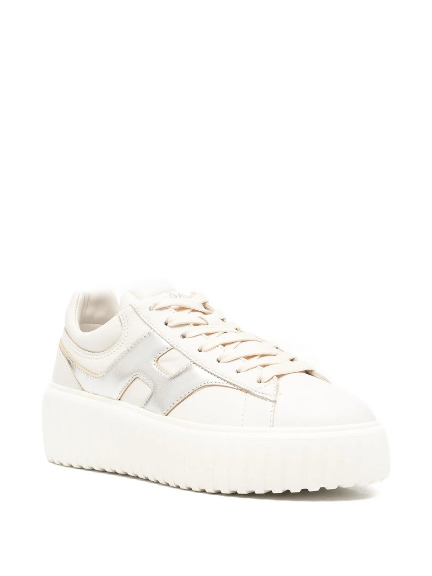 Hogan White Low-Top Metallic Logo Ridged Sneakers