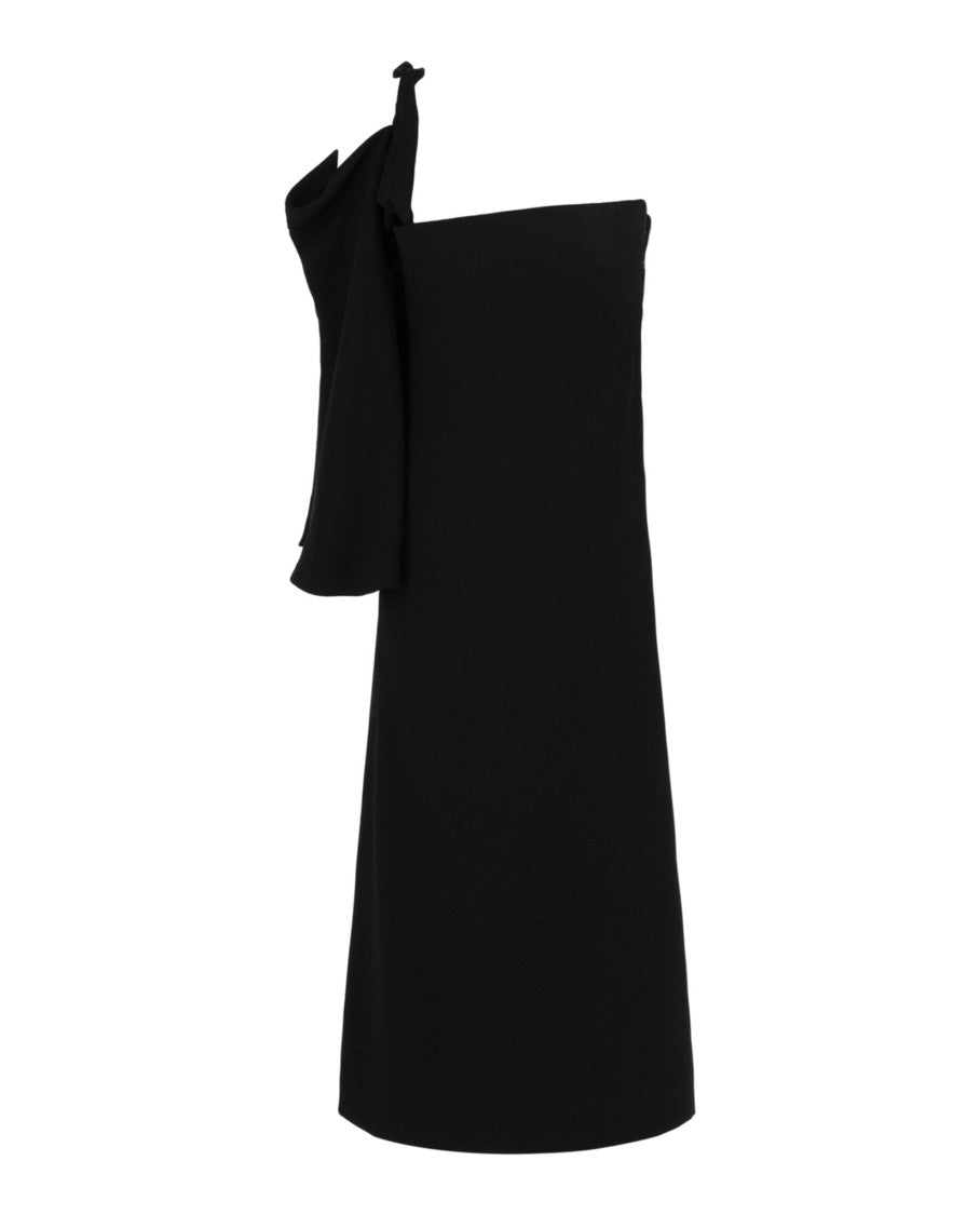 Ferragamo One-Shoulder Midi Dress With Bell Sleeves And Eyelet Details