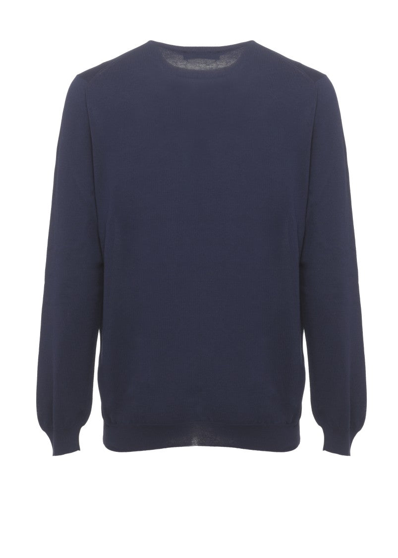 Fay Blue Logoed Cotton Crewneck Sweater
