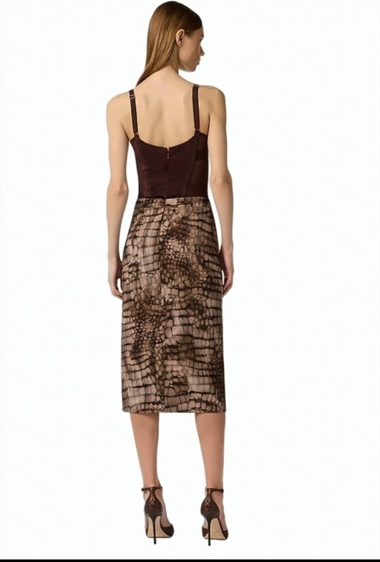 Elisabetta Franchi Alligator Print Jersey Midi Skirt