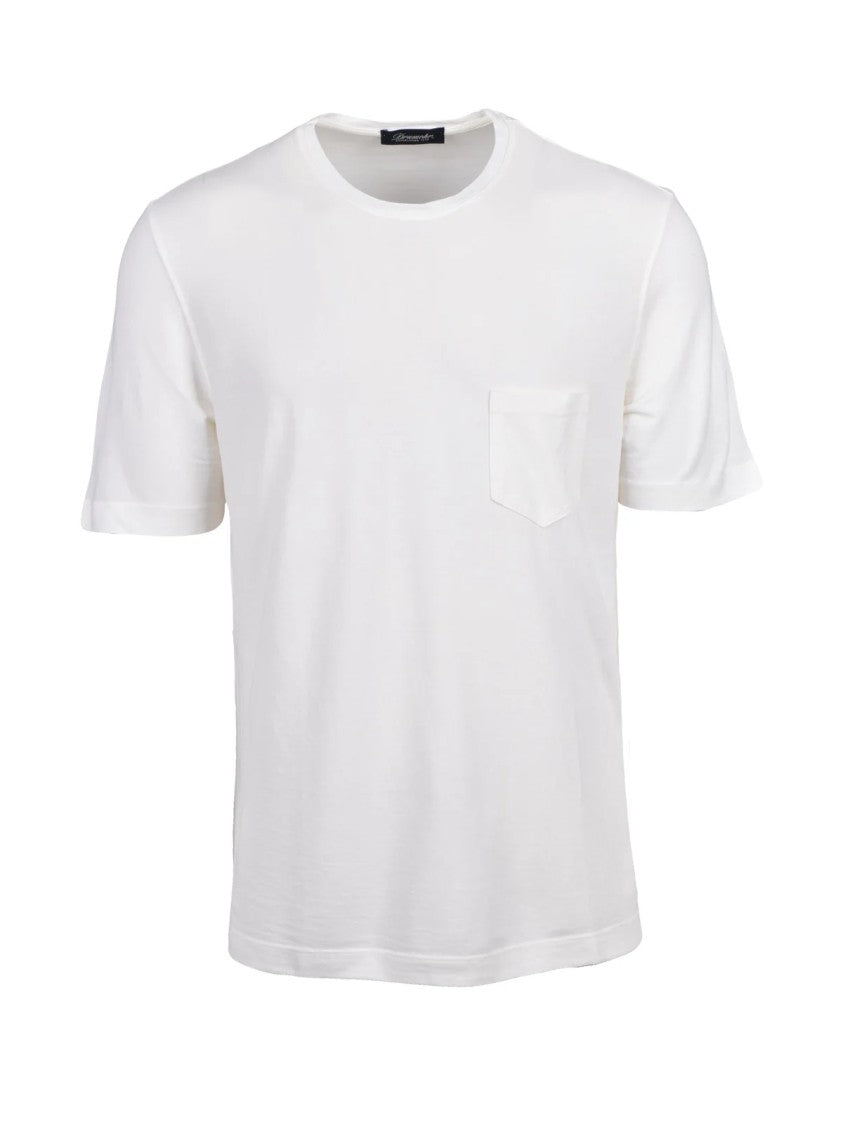 Drumohr White Pocket Crewneck T-Shirt