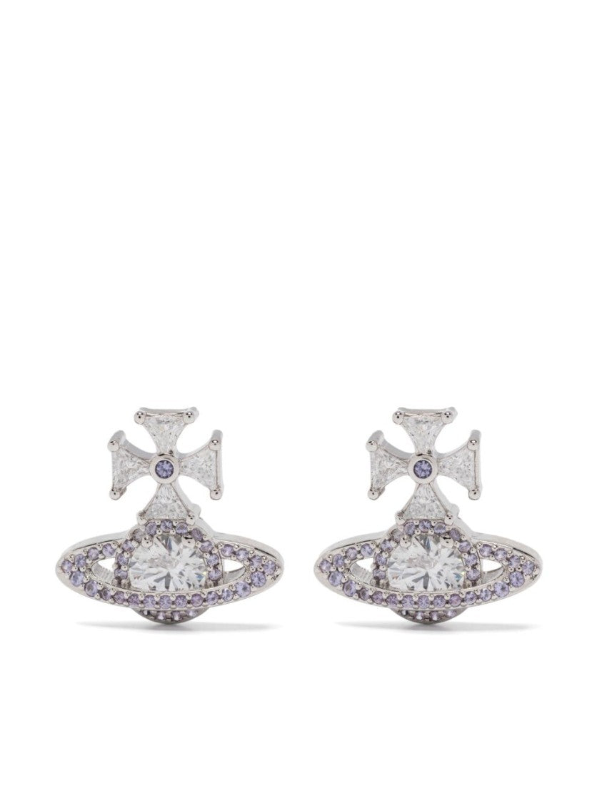 Vivienne Westwood Platinum Lavender Orb Cross Stone Earrings