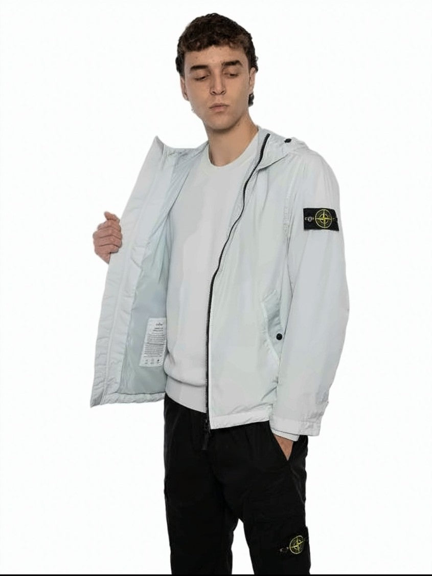 Stone Island Crinkled Texture Hooded Jacket With Adjustable Cuffs