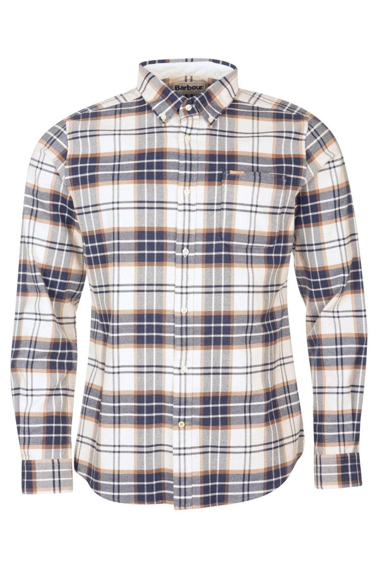 Barbour Ecru Cotton Shirt With Brushed Finish And Tartan Design