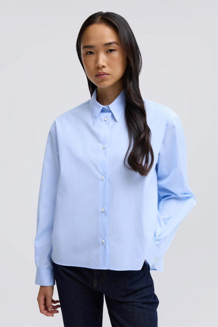 Aspesi Sky Blue Boxy Cropped Cotton Shirt